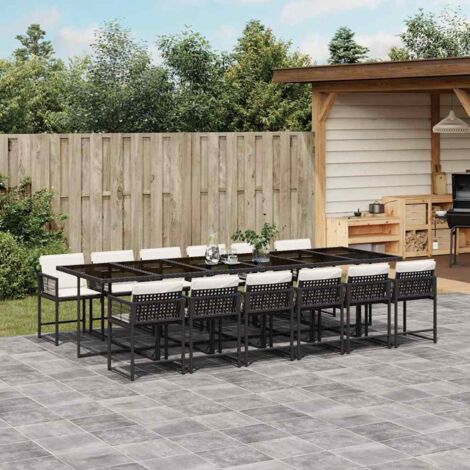 Gartenmöbelset 13 Teilig mit Kissen Schwarz Rattan