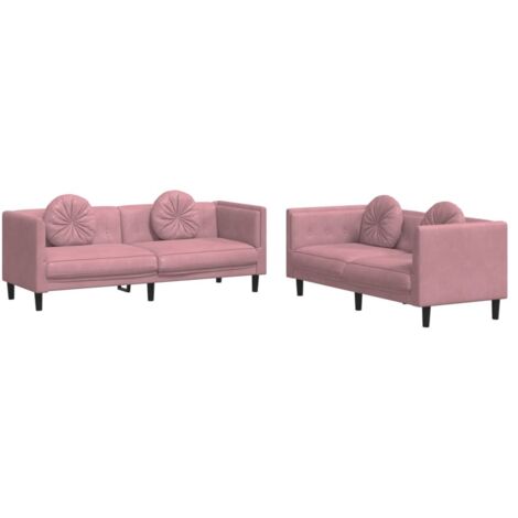 2-tlg. Sofagarnitur mit Kissen Rosa Samt vidaXL288139