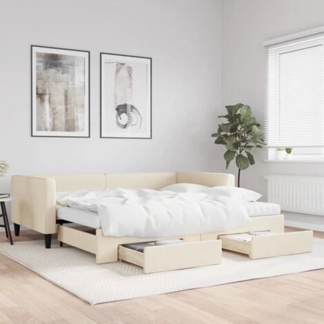 Tagesbett Ausziehbar mit Schubladen Creme 100x200 cm Stoff vidaXL