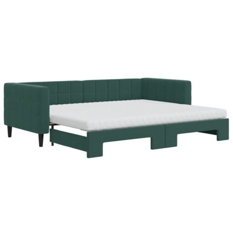 Tagesbett Ausziehbar mit Matratzen Dunkelgrün 90x200 cm Samt vidaXL