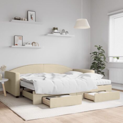 Tagesbett Ausziehbar mit Schubladen Creme 90x200 cm Stoff vidaXL