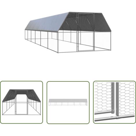 Hühnerstall im Freien 3x12x2 m Verzinkter Stahl