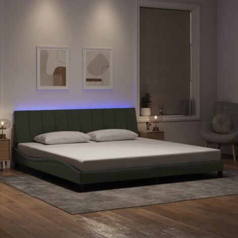 Bettgestell mit LED-Leuchten Hellgrau 200x200 cm Samt vidaXL135291 (1/5)