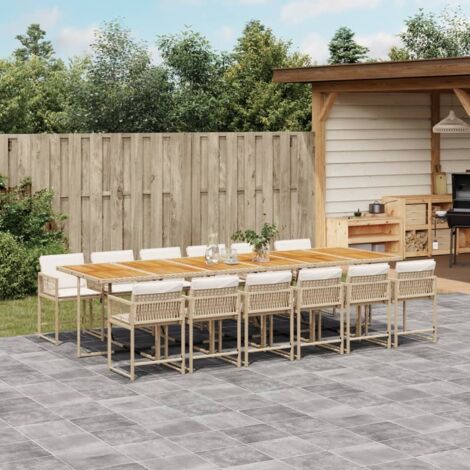 13-tlg. Garten-Essgruppe mit Kissen Beige Poly Rattan vidaXL
