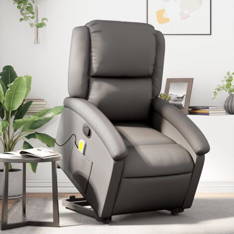vidaXL Massagesessel mit echtem Leder grau