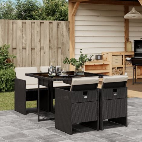 Gartenmöbel-Set mit Kissen 5 Teile Schwarz Geflochtene Harz