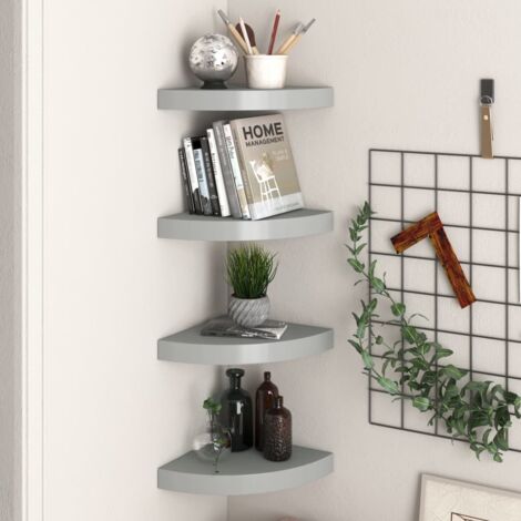 Schwebende Eckregale 4 Stück grau 25x25x3,8 cm MDF