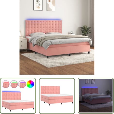 vidaXL Bettgestell mit Lattenrost, Matratze und LED Rosa 180x200 cm Velours