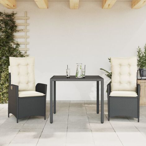 3-tlg. Garten-Essgruppe mit Kissen Schwarz Poly Rattan vidaXL
