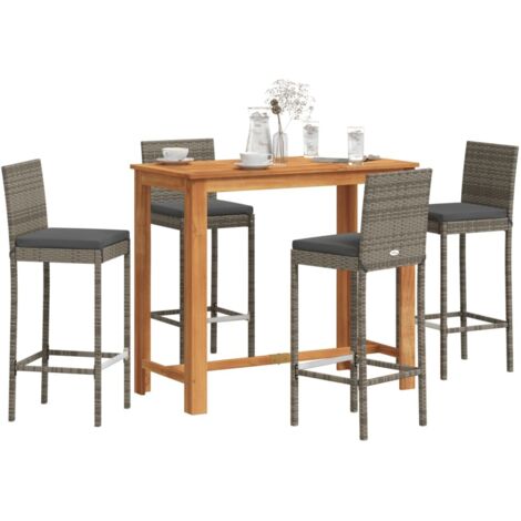 vidaXL 5-tlg. Gartenbar-Set Grau Massivholz Akazie und Poly Rattan (1/5)