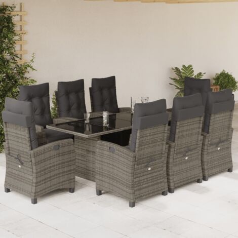 9-tlg. Garten-Essgruppe mit Kissen Grau Poly Rattan vidaXL (1/5)