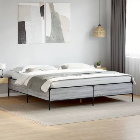 Bettgestell Grau Sonoma 200x200 cm Holzwerkstoff und Metall vidaXL (1/5)