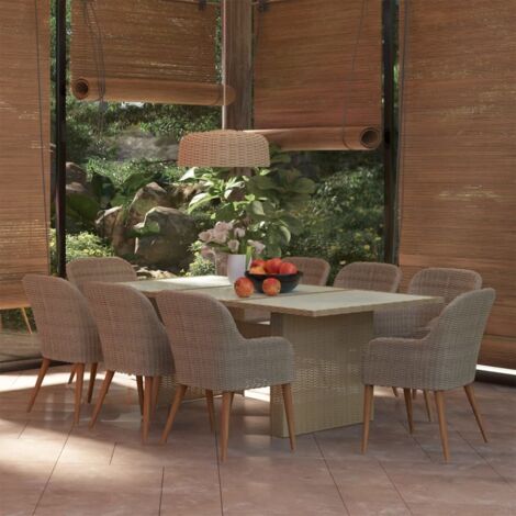 9-tlg. Garten-Essgruppe Poly Rattan Braun vidaXL