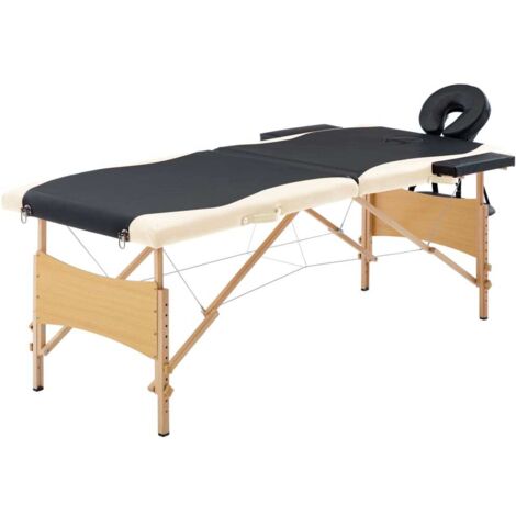 vidaXL Massageliege Klappbar 2-Zonen mit Holzgestell Schwarz und Beige