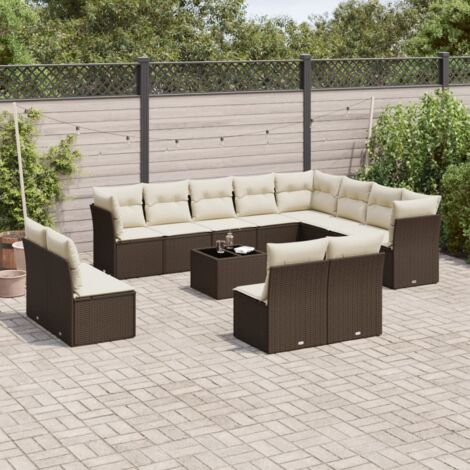 13-tlg. Garten-Sofagarnitur mit Kissen Braun Poly Rattan vidaXL