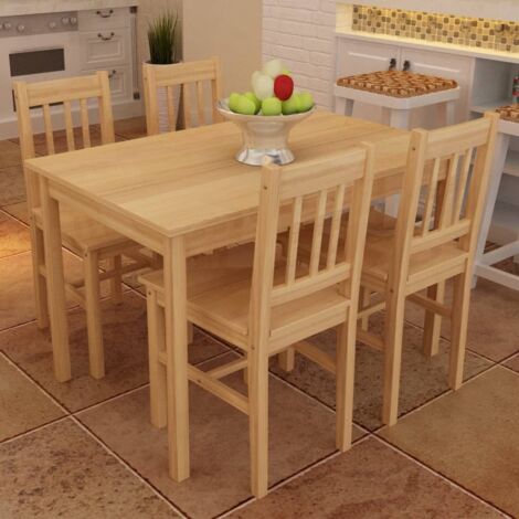 vidaXL Esstisch aus Holz mit 4 Stühlen Natur