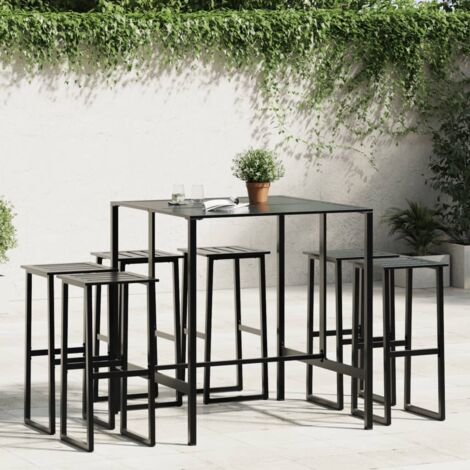 7-teiliges Gartenbar-Set schwarz pulverbeschichteter Stahl