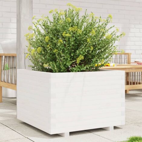 Blumenkasten weiß 70x70x49,5 cm aus massivem Kiefernholz