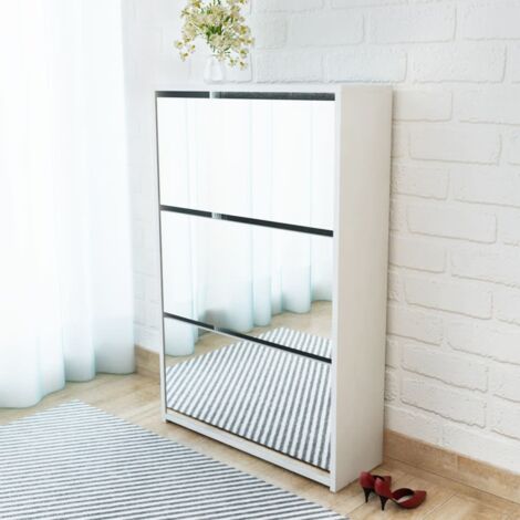 vidaXL Schuhschrank 3 Regale 63x17x102,5 cm Spiegel Weiß