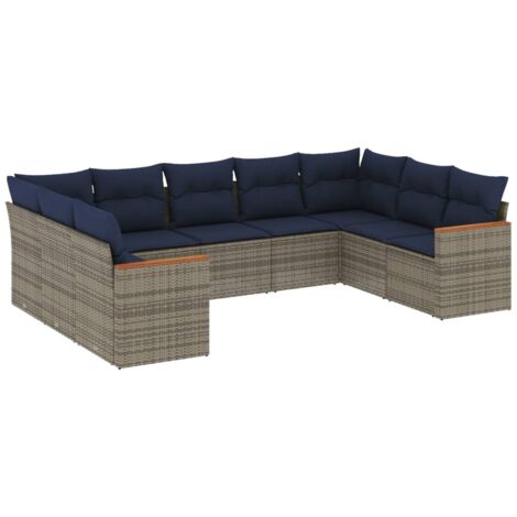 9-teiliges Gartensofa-Set mit Kissen, grau, Polyrattan vidaXL (1/5)
