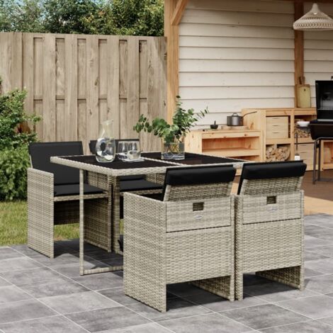Gartenmöbelset mit Kissen 5-teilig grau rattan