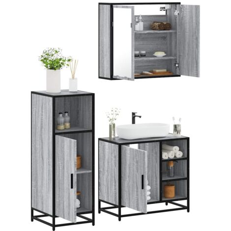 3-tlg. Badmöbel-Set Grau Sonoma Holzwerkstoff vidaXL (1/5)