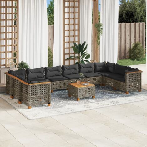11-tlg. Garten-Sofagarnitur mit Kissen Grau Poly Rattan vidaXL (1/5)