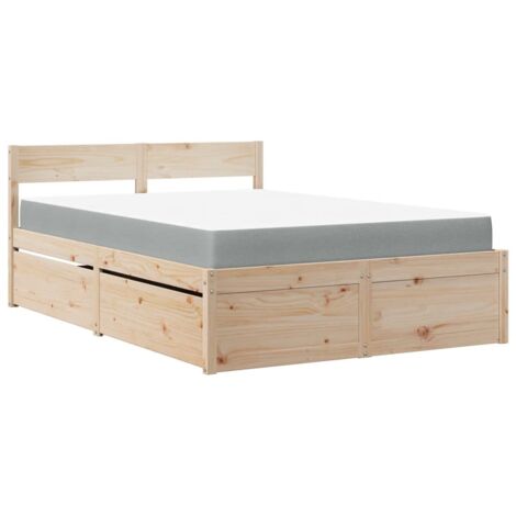 vidaXL Bett mit Schubladen und Matratze 140x190 cm aus Kiefernholz