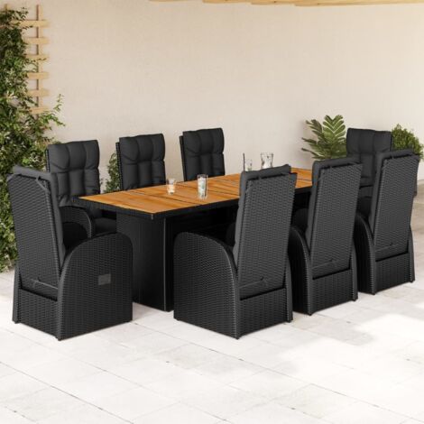 9-tlg. Garten-Essgruppe mit Kissen Schwarz Poly Rattan vidaXL