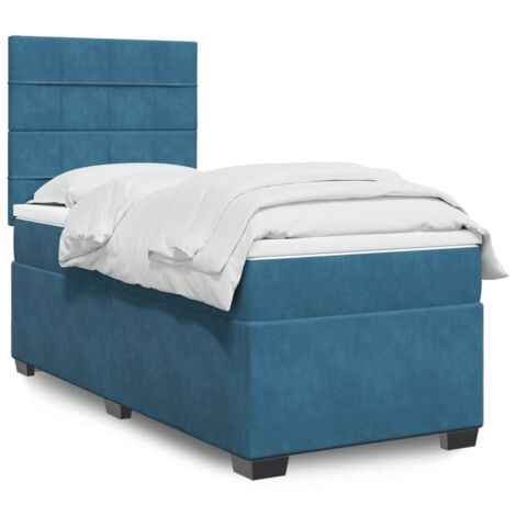 Lattenrostbett mit blauem Matratze 90x200 cm aus Samt
