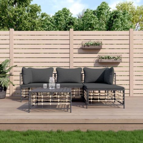 Gartenmöbelset 4 Teile mit anthrazit Kissen aus geflochtener Kunstfaser