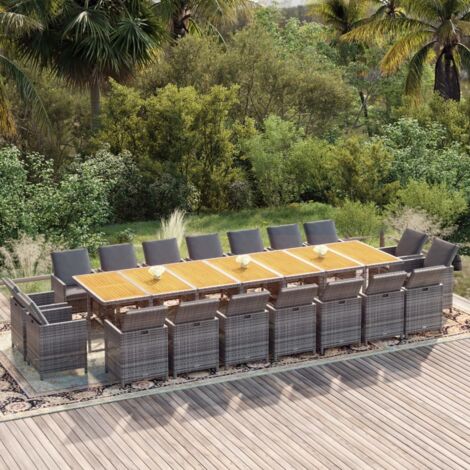 19-tlg. Garten-Essgruppe mit Kissen Grau Poly Rattan vidaXL