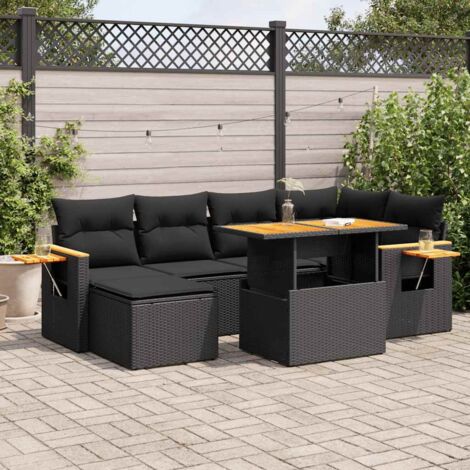 vidaXL 7-tlg. Garten-Sofagarnitur mit Kissen Schwarz Poly Rattan (1/5)