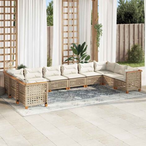 10-tlg. Garten-Sofagarnitur mit Kissen Beige Poly Rattan vidaXL (1/5)