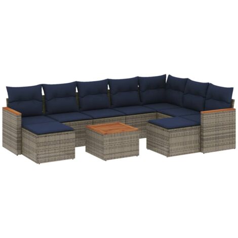 10-teiliges Gartensofa-Set mit Kissen, grau, Polyrattan vidaXL (1/5)