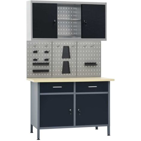Arbeitstisch mit 3 Wandpaneelen und 1 Schrank