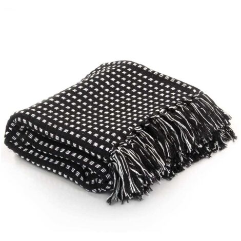 vidaXL Throw Cotton Squares 125x150 cm Black