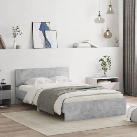 Bettgestell mit Kopfteil Beton Grau 135x190 cm