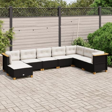 Gartenset 8-teilig mit Kissen schwarz Rattan