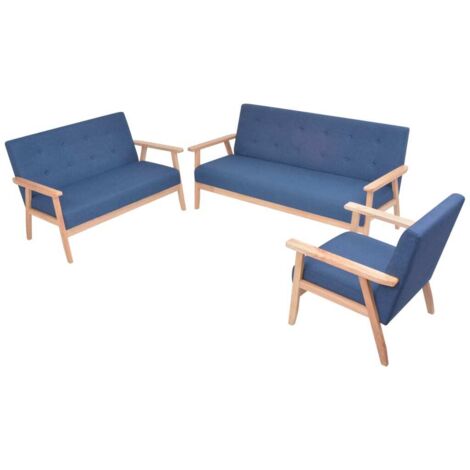Sofagarnitur 3-tlg. Stoff Blau vidaXL