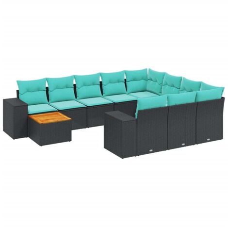 11-teiliges Gartensofa-Set mit Kissen, schwarzes Polyrattan vidaXL (1/5)