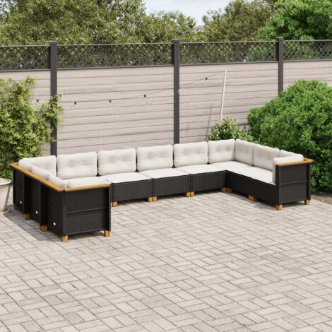 vidaXL Gartenset 10 Teile mit Kissen Schwarz Rattan