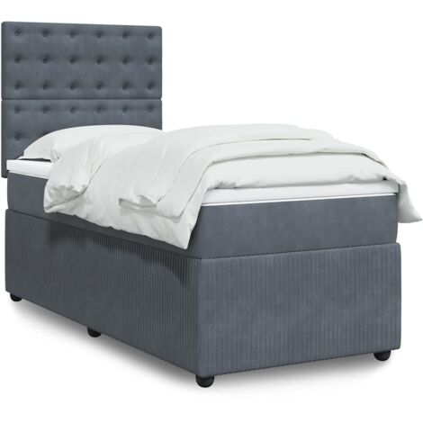 Bett mit Lattenrost und Matratze Grau Dunkel 90x190 cm Velours