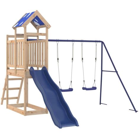 Vidaxl – Spielturm aus massivem Kiefernholz – 90 cm Plattformhöhe – mit Wellenrutsche, 2 Schaukeln und Sandkasten – für Kinder 3-8 Jahre (1/5)