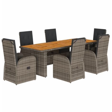 vidaXL Gartenessgruppe mit Kissen 7-tlg. grau Rattan
