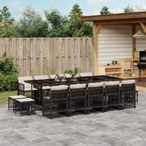 15-tlg. Garten-Essgruppe mit Kissen Schwarz Poly Rattan vidaXL
