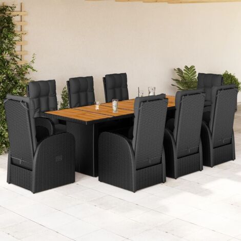 9-tlg. Garten-Essgruppe mit Kissen Schwarz Poly Rattan vidaXL