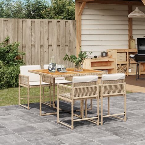 Gartenmöbelset mit Kissen 5-teilig Beige Poly-Rattan