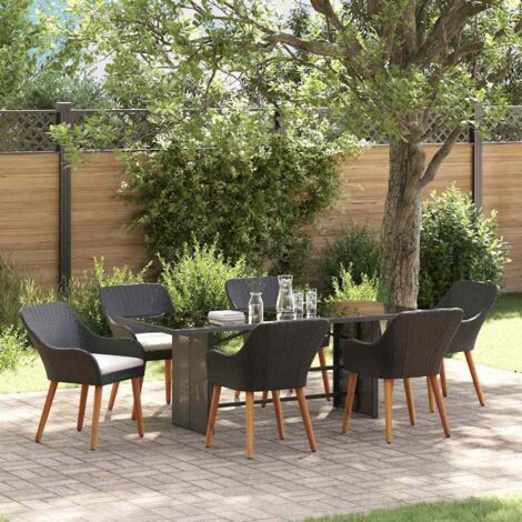 Garten Essgruppe mit Kissen 7 pcs Schwarz Poly-Rattan vidaXL