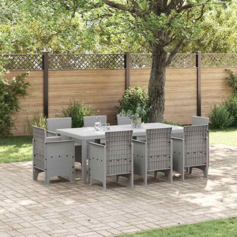 Garten Essgruppe 9 pcs Hellgrau Polt Rattan vidaXL